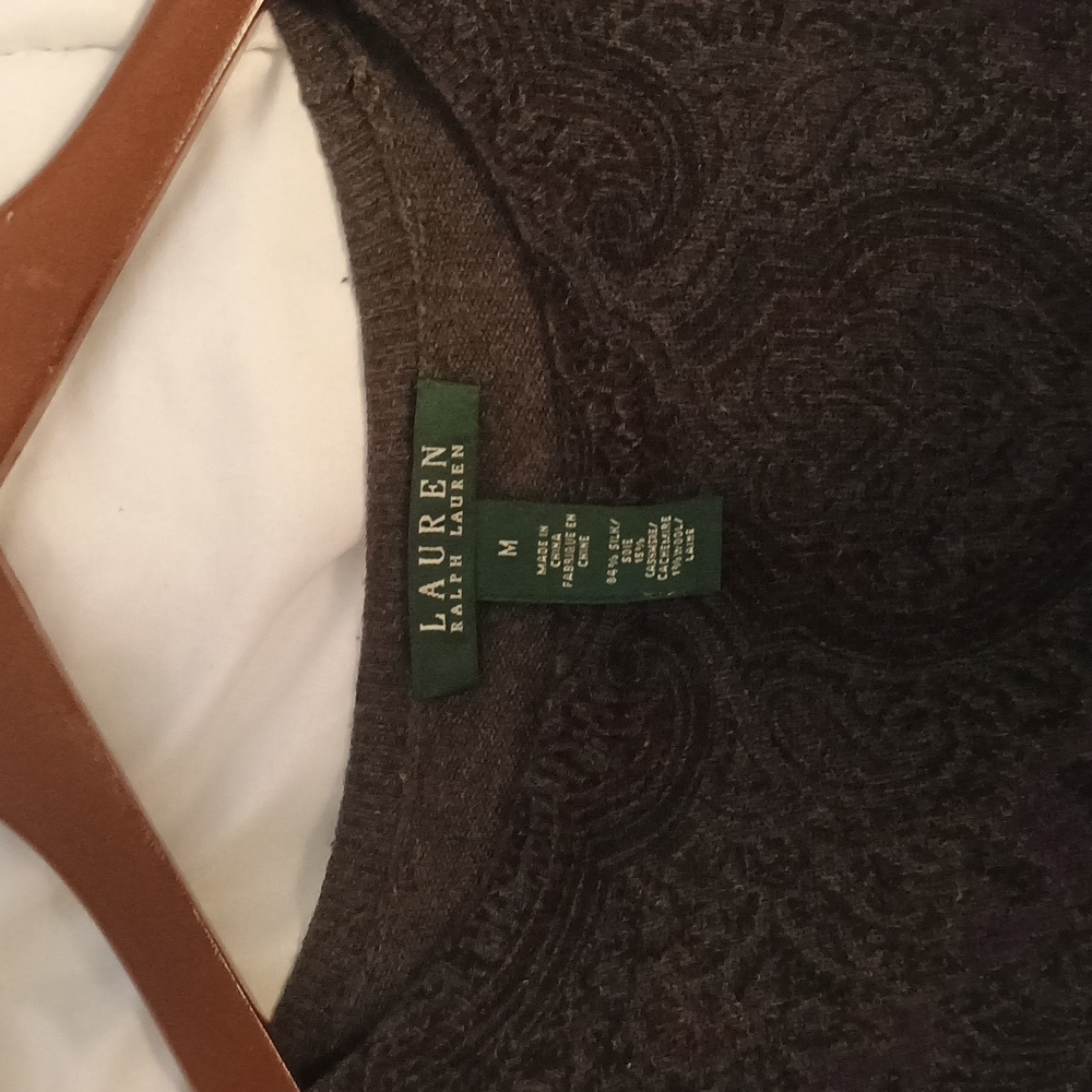 Lauren Ralph Lauren Silk & Cashmere Paisley Sweater - Medium - Gray & Purple - Picture 7 of 7